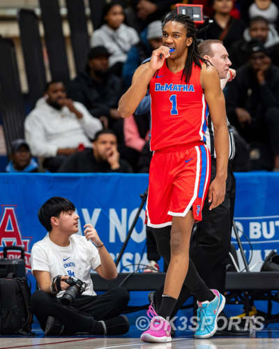 DeMatha's Malcolm Thomas reacts during the WCAC Quarter Semi-Finals on Sunday, February 25, 2024, at American University in Washington, D.C.. Photo: OK3Sports/Olen Kelley III