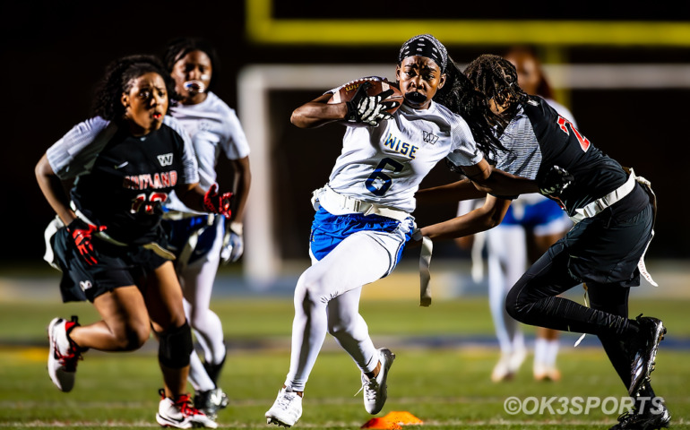 ‘Lady Pumas’, ‘Lady Rams’, ‘Dr Henry A. Wise High School’, ‘Suitland High School’, ‘flag football’, ‘girls flag football’, ‘Natalie Kelley’, ‘Kennedy Wyatt’, ‘Armani Truesdale’, ‘Nick Ferguson’, ‘OK3Sports’, ‘Wise vs Suitland’, ‘PG County flag football’