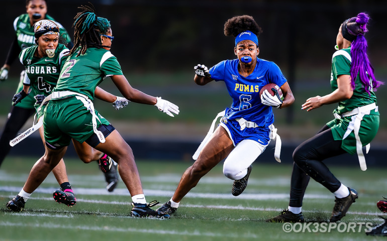 Wise Lady Pumas, Flowers Lady Jaguars, Natalie Kelley, Kennedy Wyatt, Armani Tuesday, Nick Ferguson, PG County Flag Football, High School Flag Football, OK3Sports, Olen Kelley III, Upper Marlboro, Maryland, Parkdale Lady Eagles, 2025 PG County Playoffs