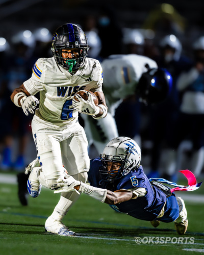 Wise High School senior running back Kameron Parker scores one of his four touchdowns against Northwestern during a 63–0 win on November 1, 2025, in Hyattsville, Maryland.