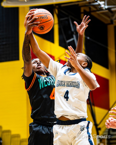 Westlake Wolverines varsity basketball players compete against Springbrook during a 43–42 home win in Waldorf Maryland. Photo by Olen Kelley III OK3Sports.