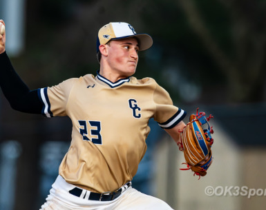 Forestville, MD — Our Lady of Good Counsel’s #23 delivers a pitch during a conference matchup against Bishop McNamara. The Falcons closed strong in the final innings to secure an 18-10 win, with #23 also contributing two home runs at the plate. Photo by Olen Kelley III/OK3Sports