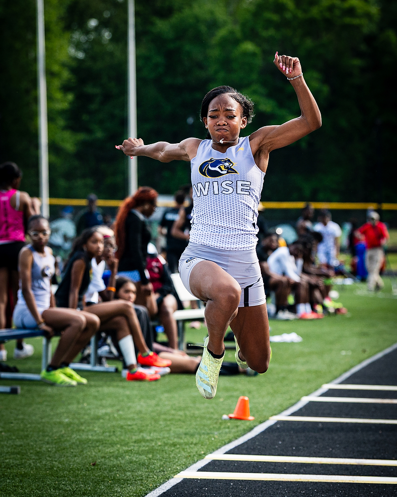 Natalie Kelley competes in the long jump for Wise track and field.